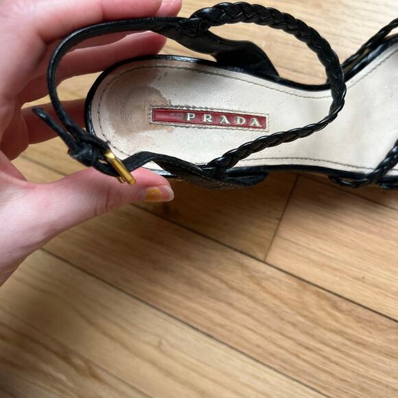 Prada Women's 35 US 5 Leather Braided Espadrilles Black Strappy Sandals Luxury - Picture 5 of 16